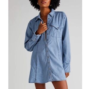 FREE PEOPLE Sammi Long Sleeve Denim Mini Dress L